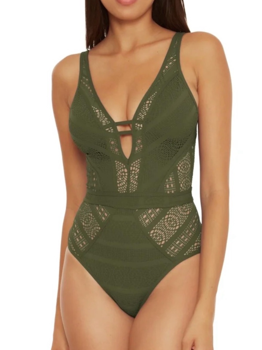 Olive Green Crochet One Piece Swimsuit